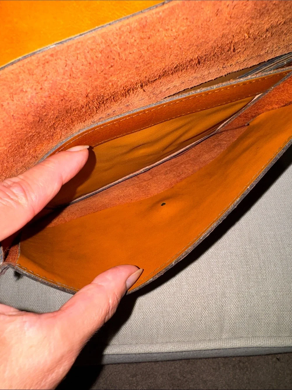 Vintage Leather Envelope Style Clutch with Hidden Wristlet Strap-Metal Corners